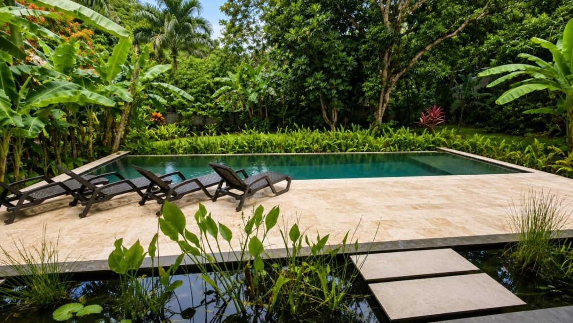 Villa-Terrain-Las Terrenas-jardin-tropical-piscine-à-débordement