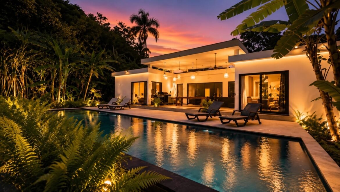Coucher de soleil à la villa moderne à Las Terrenas